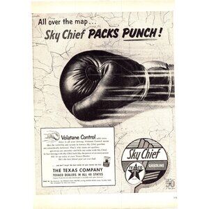 1952 Texaco Sky Chief Gasoline Gas Vintage Print Ad Boxing Glove Map Wall Art
